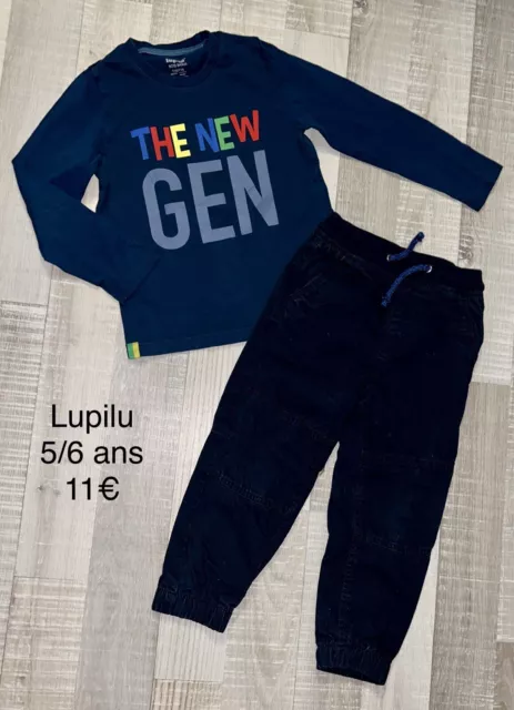 Lupilu 5/6 ANS Garçon : Ensemble T Shirt Bleu + Pantalon Coton