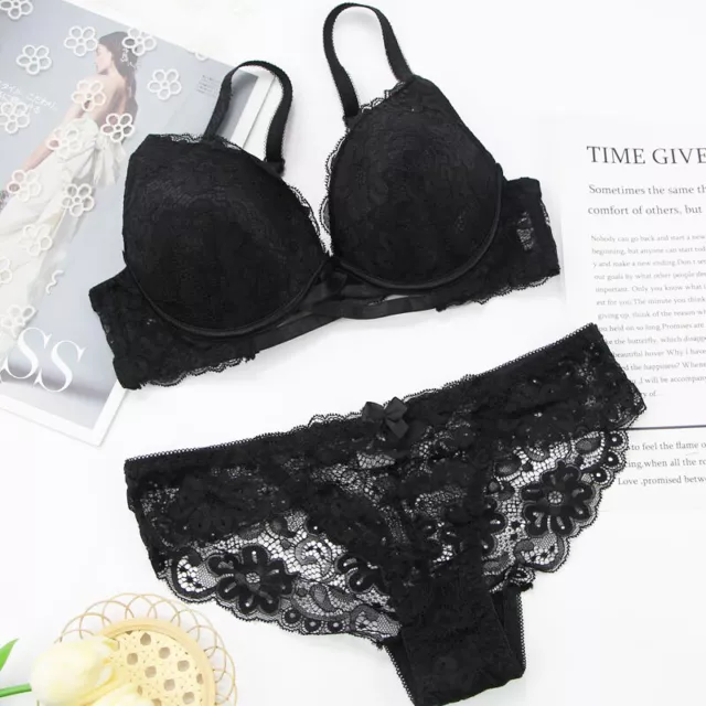 Sexy Embroidery Floral Lace Padded Push Up Plunge Bra Set Lingerie Underwear