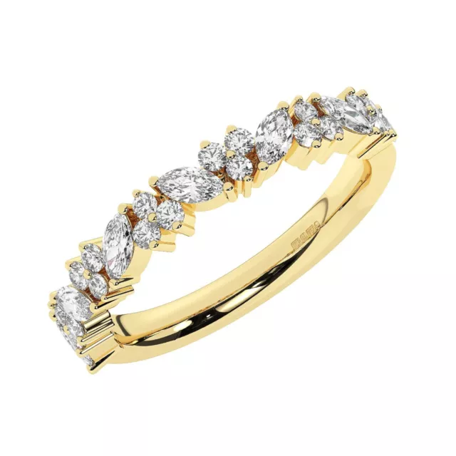 18K Yellow Gold,3.5 MM,100% Natural Round & Marquise Diamonds Half Eternity Ring