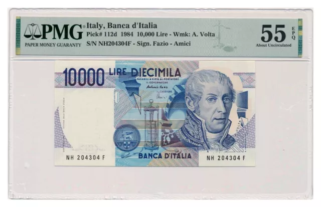 ITALY banknote 10.000 Lire 1984 (1997) PMG grade AU 55 EPQ About Uncirculated