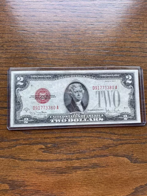 1928 series $2 Red Seal 1st year note in new protector