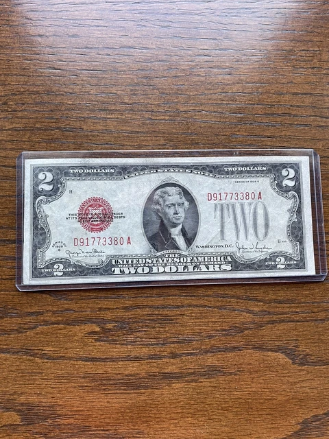 1928 series $2 Red Seal 1st year note in new protector