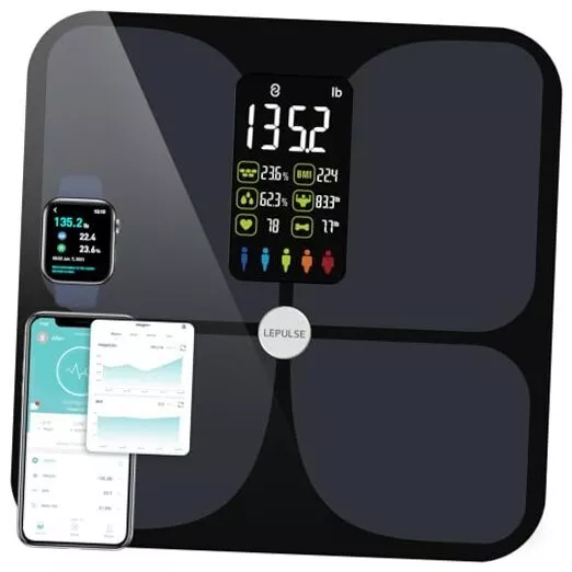 Escalas para peso corporal y grasa, escala de peso de pantalla grande, negro alto