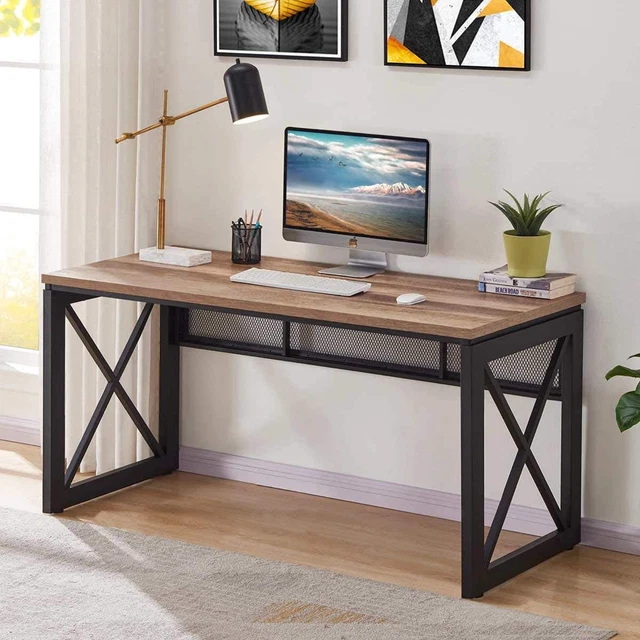 BON AUGURE Industrial Home Office Desks, Rustic Wood Computer Desk