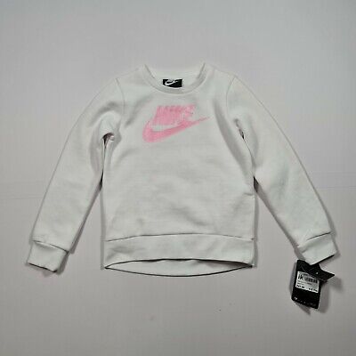 Nike Kids Girls White/ Pink Futura Crew Sweatshirt Age 4-5 Years