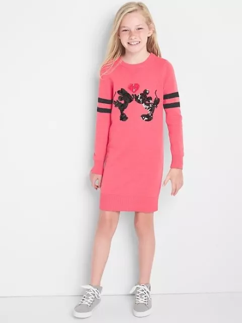 Gap Kids Disney Mickey Minnie Mouse Pink Sequin Sweater Dress L/10 XL/12 $68 NWT