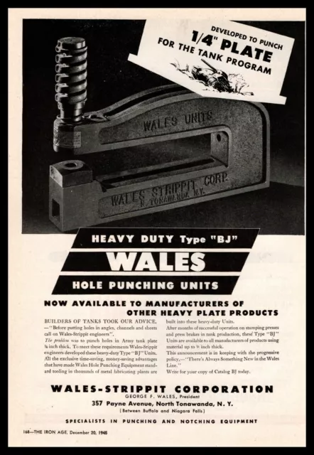 1945 Wales Strippit Corp. North Tonawanda New York Hole Punching Units Print Ad