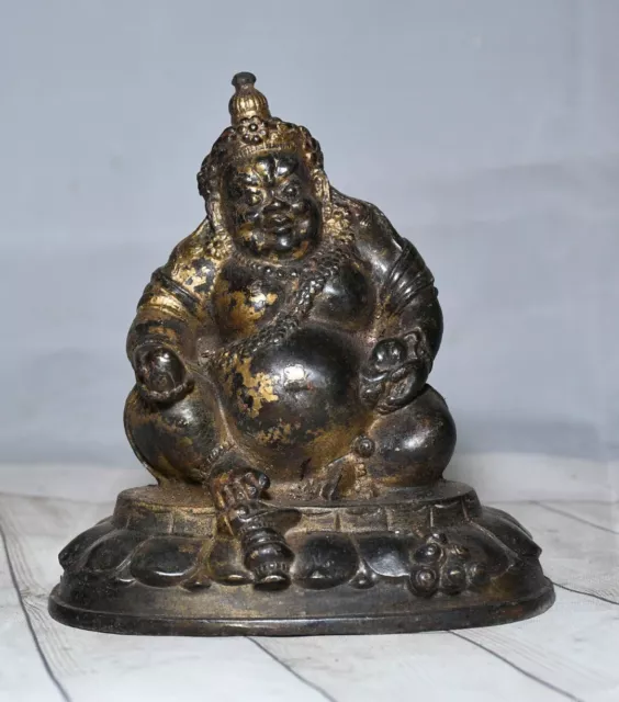 4.3" China old Tibetan Buddhism temple Bronze gilt Yellow Jambhala Buddha statue