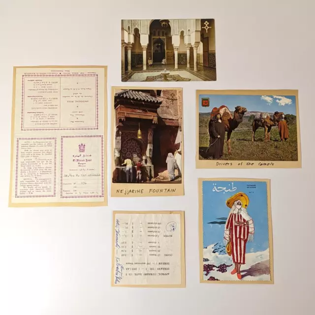 1960s Tangier Tanger Morocco VTG Ephemera, 6 Pc Lot w Silk Embroidered Postcard