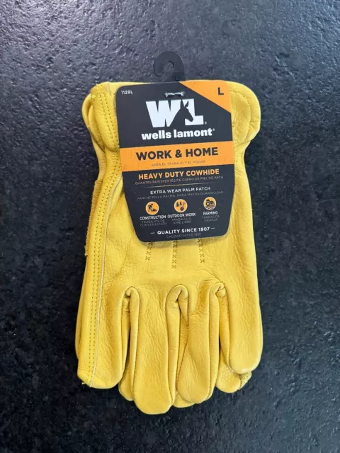 Wells Lamont Men's Cowhide Leather Work Gloves with Palm Patch LARGE 1129L NEW