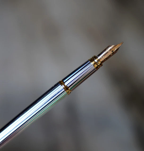 Stylo Plume Prestige WATERMAN Gentleman - Corps En Argent Massif Godronné - Plume En Or 18K - Occasion