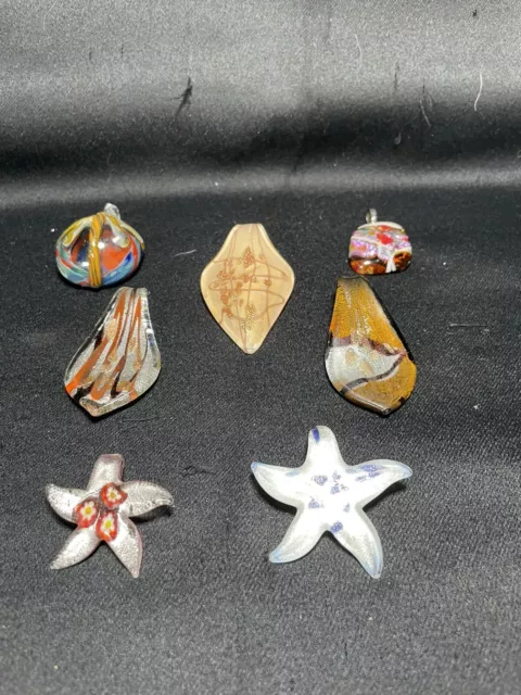 Lot of 7 Hand-blown Art Glass Pendants Stars/Dragonfly/Abstract Art