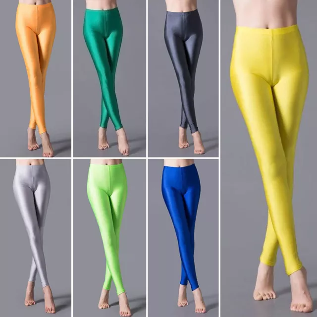 Womens Skinny Fit High Waist Stretchy Jeggings Ladies Glossy Soft Leggings Pants