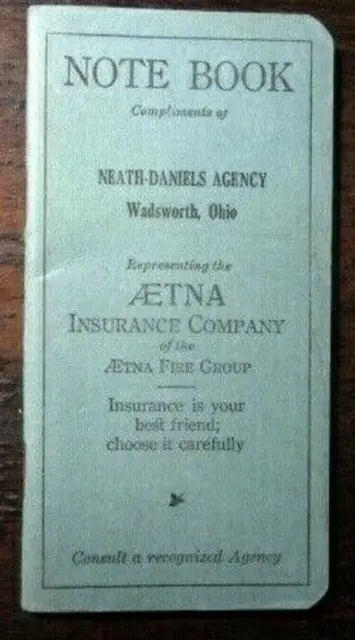 Wadsworth, Ohio AETNA INSURANCE Advertising Note Book - E8B-2