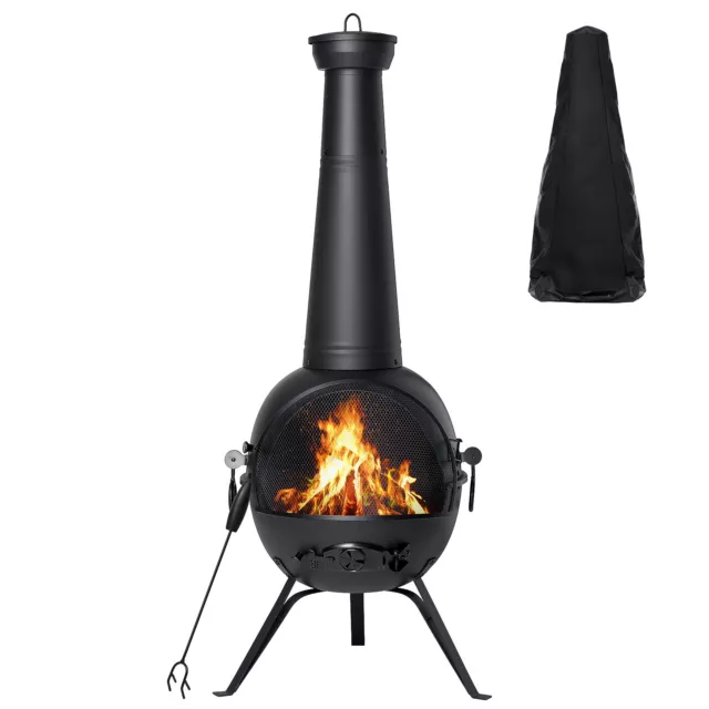 55in Chiminea Outdoor Fireplace Patio Fire Pit Wood Burning Heater Cast Iron Lid