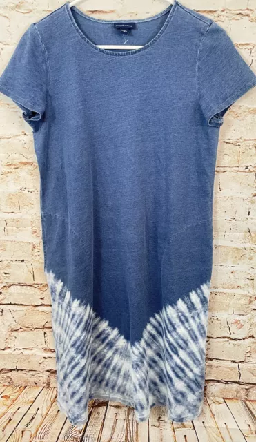 J JILL indigo womens XS dress navy blue T shirt dip tie dye short sleeve pockets