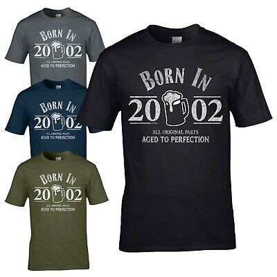 Born in 2002 T-Shirt - 20th Year Birthday Age Present Beer Funny Aged Mens Gift