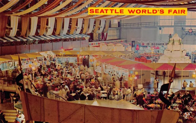 Seattle WA Washington Downtown 1960s Worlds Fair Interior Food Court Postcard O7