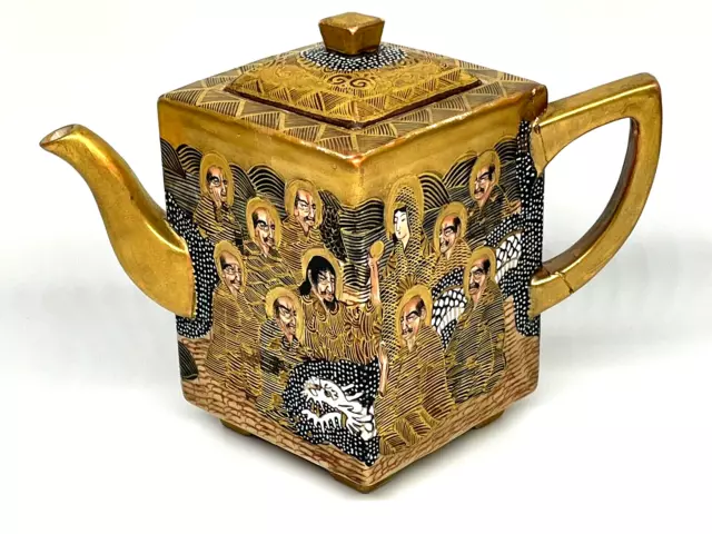 Antique Japanese Shimazu Satsuma Hododa Square Teapot Meiji Taisho 1868-1925