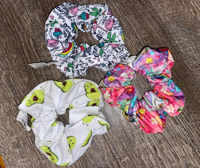 Claire’s food avocado candy flamingo rainbow cactus scrunchie hair tie lot