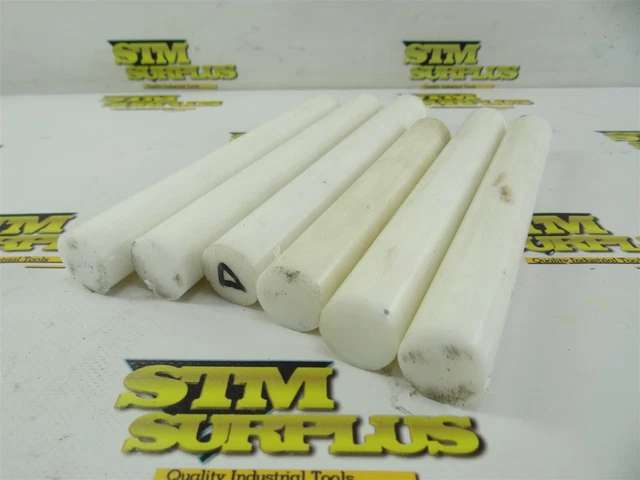 6Pc Lot Of Delrin Machinable Plastic Round Stock 1" Dia 6-1/2" To 8" Lengths