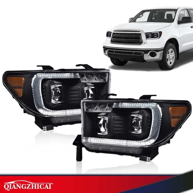 2X Dual LED Projector Headlights Fit For 07-13 Tundra 08-17 Sequoia Clear/ Black