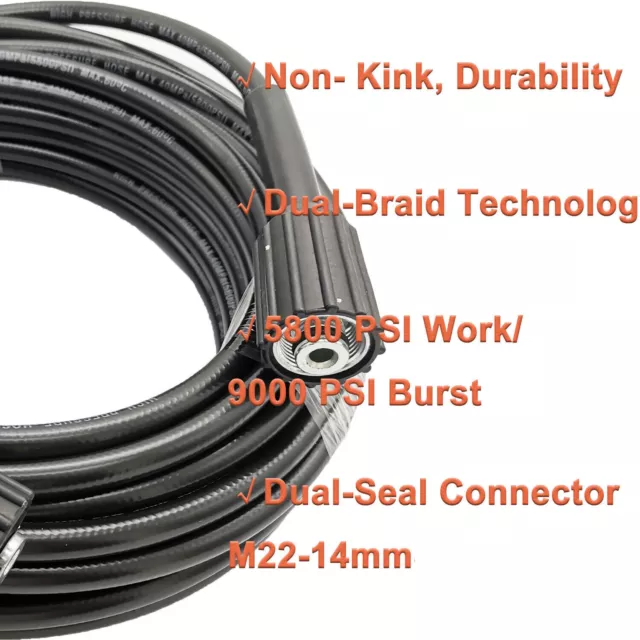 High Pressure Washer Hose 20/25/50ft 5800PSI M22 Power Washer Extension Hose 3