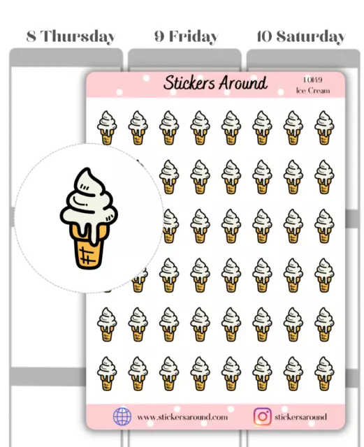 Ice Cream Icon Planner Stickers, Food Icon Sticker, Calendar & Journal