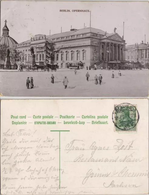 Ansichtskarte Mitte-Berlin Opernhaus Straßenbahn - Künstlerkarte 1908