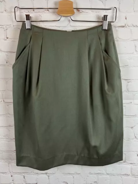 ANNE KLEIN II 100% wool olive green tulip twill straight pencil skirt 4