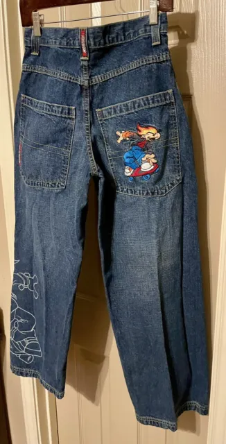 Vintage Y2K JNCO FLAMEHEAD Denim Jeans Embroidered Size Boys 16 (27x28) EUC!!