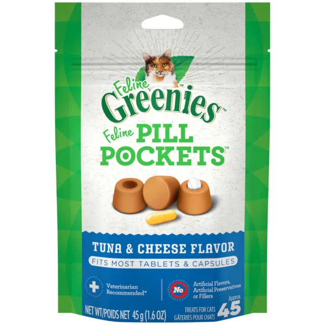GREENIES Feline Tuna & Cheese Pill Pockets 1.6oz 45 Count Hide Medication Treats