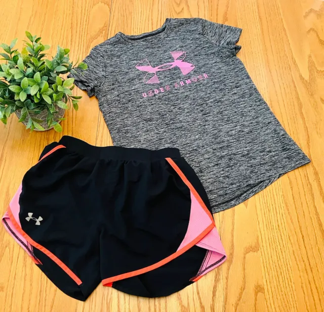 Shorts Top Set Of 2 UNDER ARMOUR Girls Top YL and Women XS Short Gray Pink Black