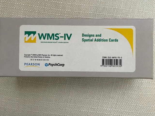 Wechler Memory Scale (WMS-IV) Complete Card Set NIB