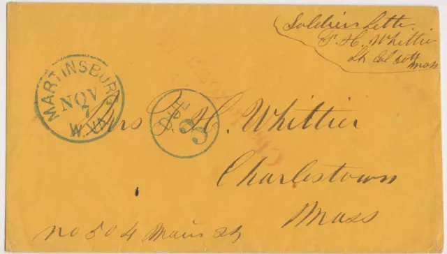 CIVIL WAR Soldiers Cover 30th MA  MARTINSBURG WV Signed Gen. Whittier as Lt. Col