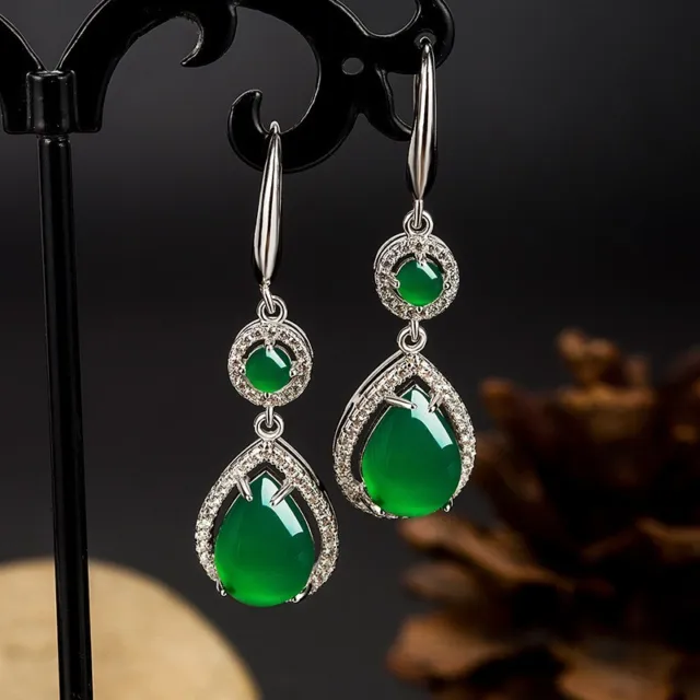 Solid 925 Sterling Silver With Natural Green Jade Round Stud Earrings