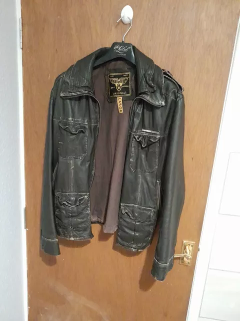 Men's Brown Large Superdry Leather Jacket Advertised And Worn By David Beckham.