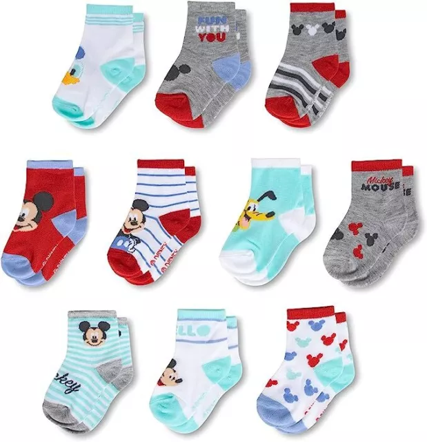 Disney Mickey Mouse 10 Pair Infant Socks Set , Baby Boys Ages 0-24 Months