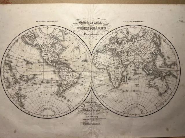 Antiquarische Lithographie 1833 Weltkarte Landkarte Geographie Amerika Afrika