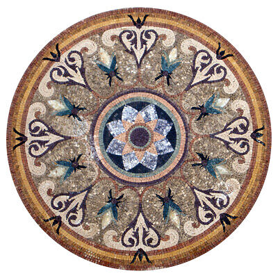MD189, 47.24" Fleur de Lis Azulejo Mosaico medallón patrón de mármol
