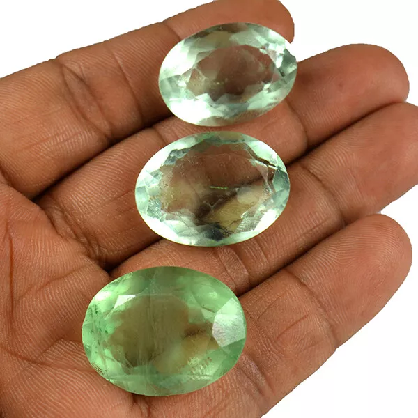 157 CT / 3 Pièces en Gros Lot Vert Naturel Fluorine Coupe Ovale Forme Libre