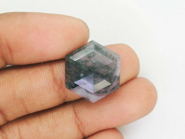 Pierre précieuse d'agate de mousse naturelle Forme hexagonale Cabochon à...