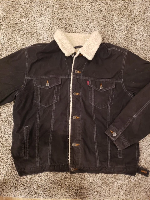 Levi's Trucker Sherpa Fleece Lined Black Tan Corduroy Jacket Men's Size XL 70520 Levi's Trucker Sherpa Fleece Lined Black Tan Corduroy Jacket Men's Size XL 70520