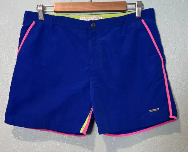 Parke & Ronen Blue Pink Nylon Made In USA Swim Trunks Shorts Mens 32 Inseam 5"