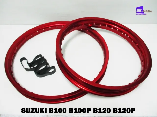 Suzuki B100 B100P B120 B120P  F & R  Aluminium Red Wheel Rim Set  *Bi4126*