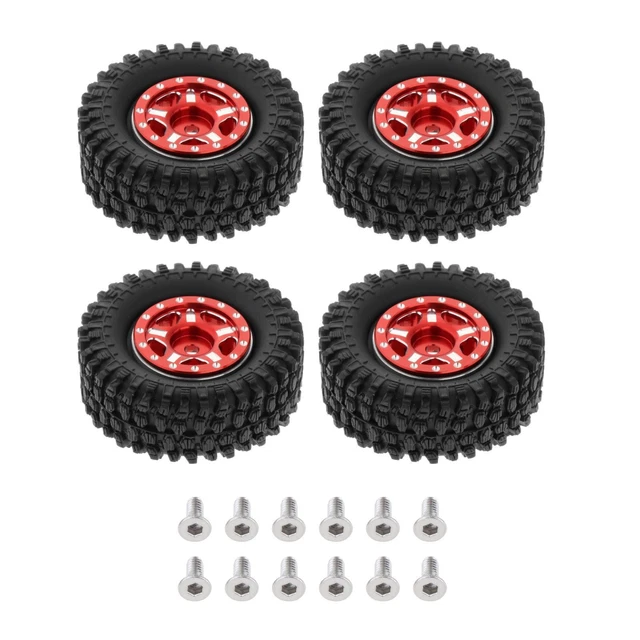 4Pcs Rubber Tires  50mm for SCX24 90081 1/24 Scale  Car Red