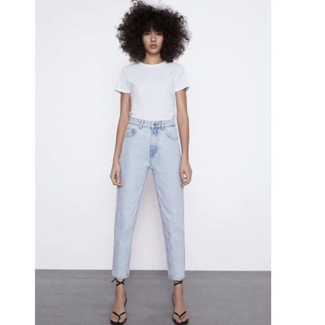 ZARA HIGH WAISTED Mom Jeans, 8197/033/441, Light Blue, Uk 4 £18.00 ...