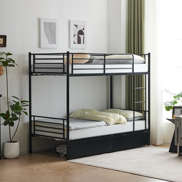 TWIN OVER TWIN Metal Bunk Bed with Storage Drawers Full Guard Rail for