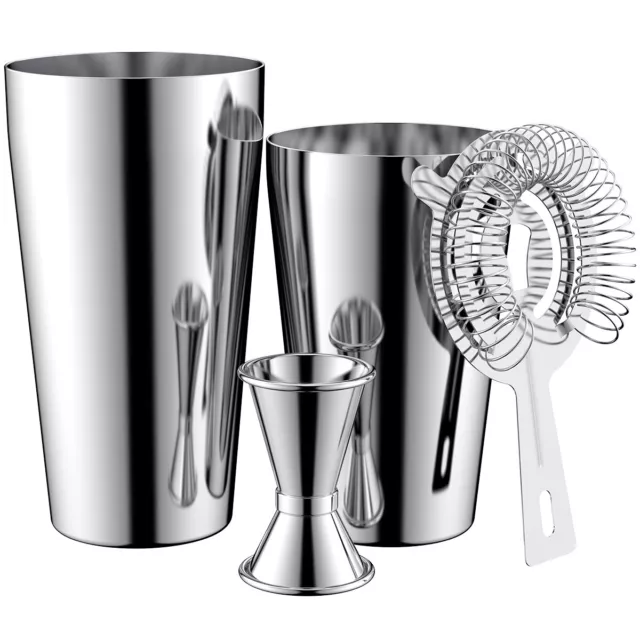 Set of 3 Stainless Steel Cocktail Shaker Set with Measuring Cup ♚