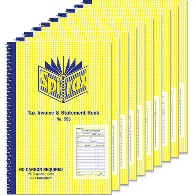 NEW 10x Spirax 555 Duplicate Tax Invoice And Statement Book Books Pack BULK